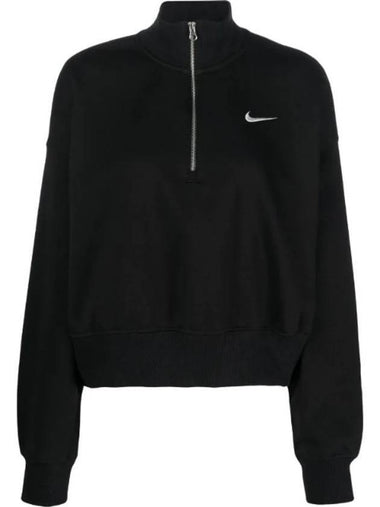 Women's Sportswear Phoenix Fleece Oversized Half Zip Crop Sweatshirt Black - NIKE - BALAAN 1