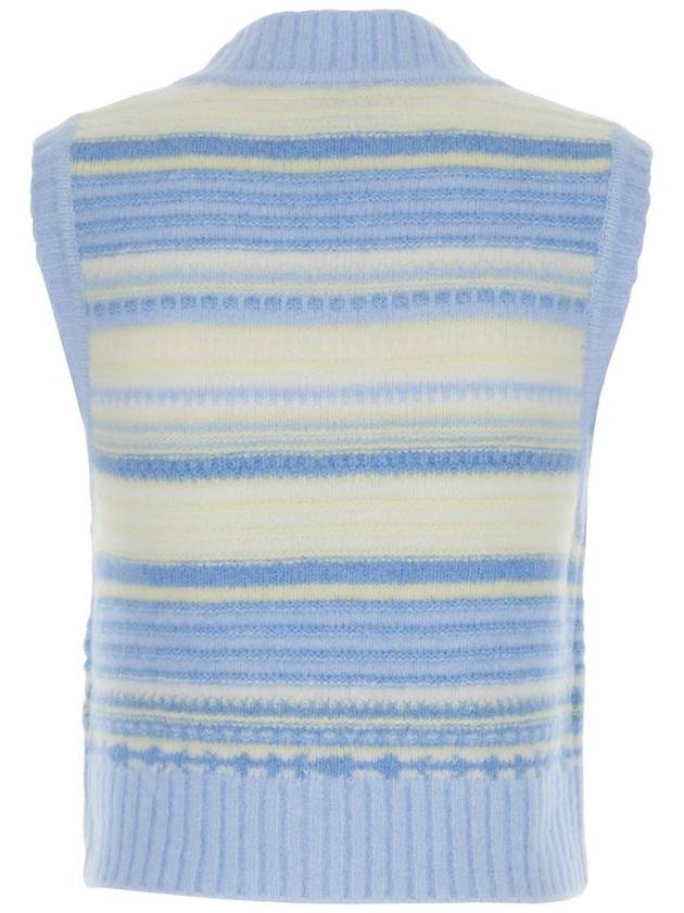 Striped Soft Wool Gilet Vest Light Blue - GANNI - BALAAN 3