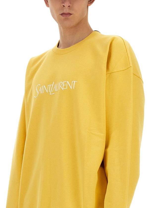 Embroidered Logo Organic Cotton Sweatshirt Yellow - SAINT LAURENT - BALAAN 5