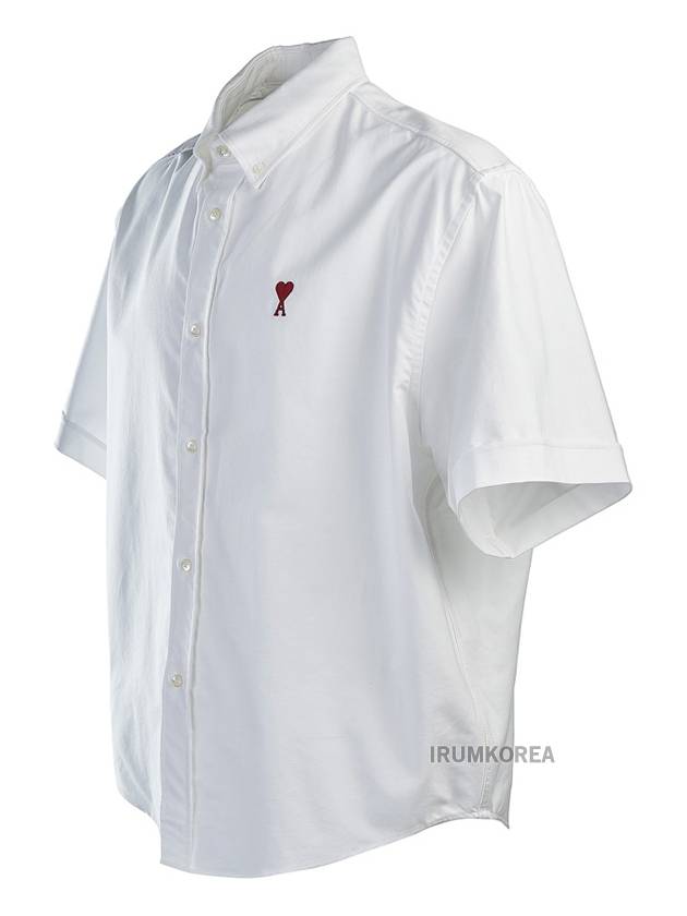 Heart Logo Short Sleeve Shirt White - AMI - BALAAN 3