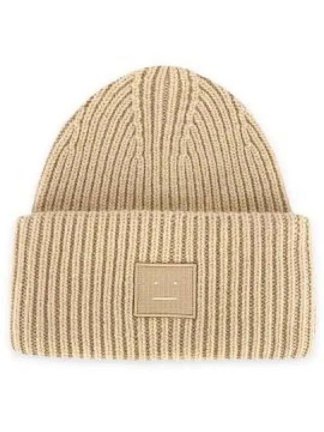 Face Patch Ribbed Wool Beanie Biscuit Beige - ACNE STUDIOS - BALAAN 2