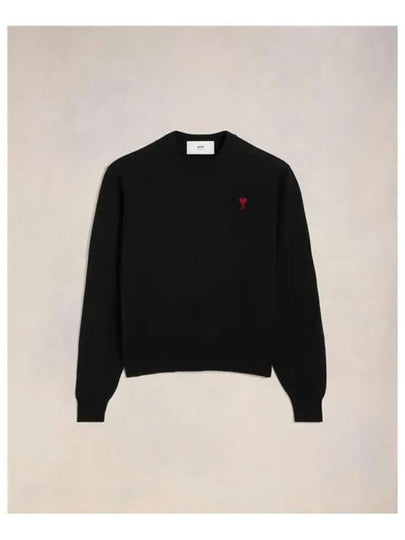 Heart Embroidered Logo Crew Neck Knit Top Black - AMI - BALAAN 2