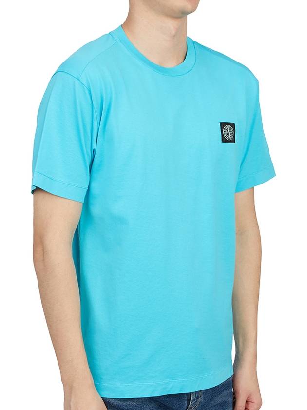 Logo Patch Cotton Short Sleeve T-Shirt Turquoise - STONE ISLAND - BALAAN 4