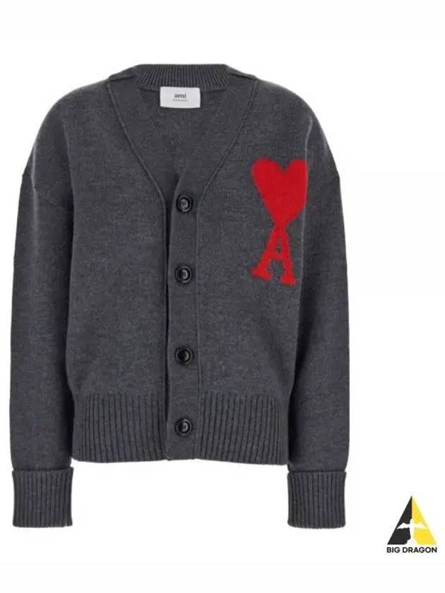 Big Heart Logo Wool Cardigan Grey - AMI - BALAAN 2