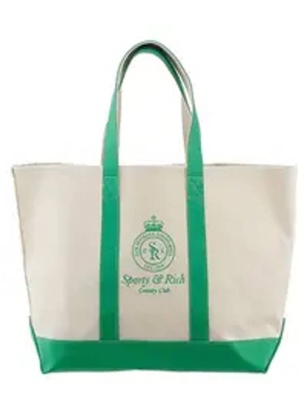 Crown Logo Cotton Tote Bag Natural Verde - SPORTY & RICH - BALAAN 1