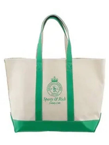 Crown Logo Cotton Tote Bag Natural Verde - SPORTY & RICH - BALAAN 1