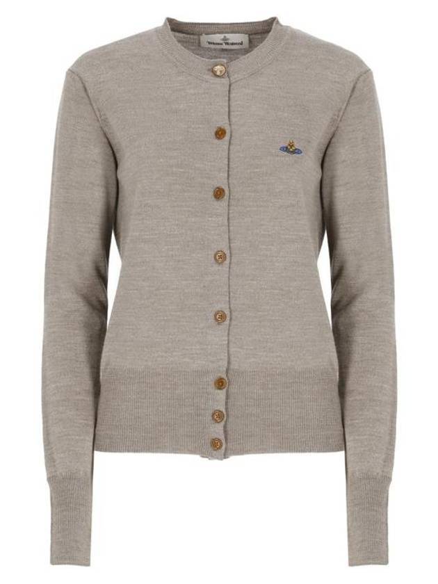 Bea Logo Wool Cardigan Stone - VIVIENNE WESTWOOD - BALAAN 1