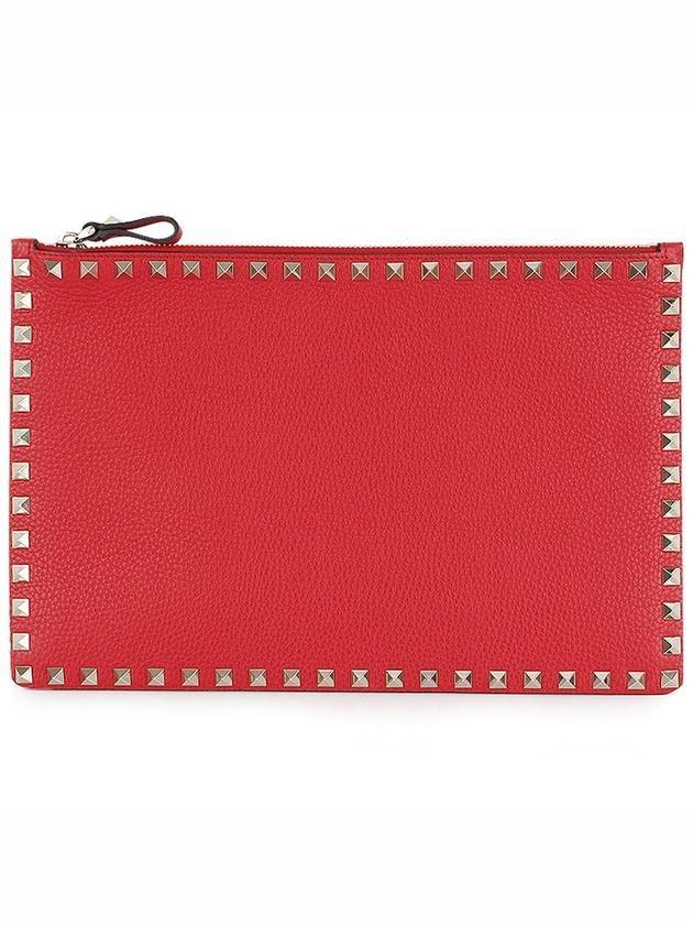 Gold studded pebbled leather clutch bag red - VALENTINO - BALAAN 1