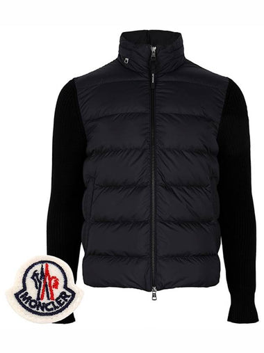 Black Tricot Logo Knit Mix Goose Down Zip up 9B00032 M1131 999 00579 - MONCLER - BALAAN 1