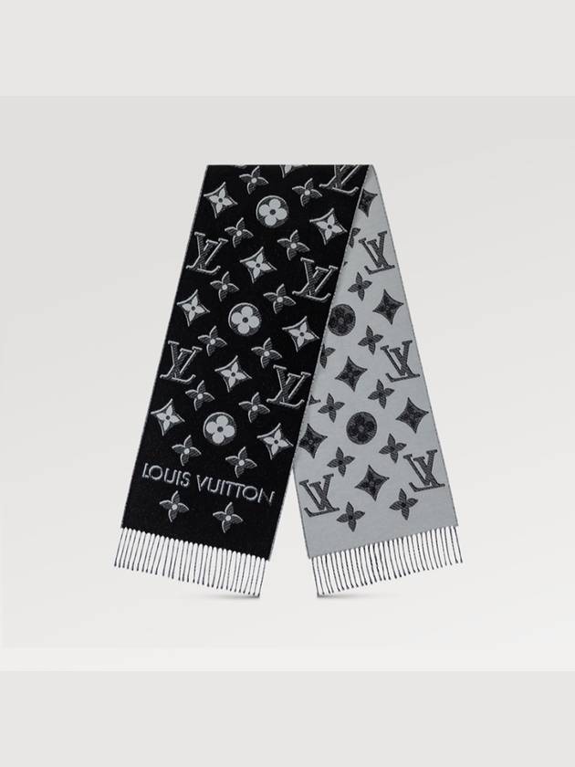 LV Essential Monogram Shine Wool Scarf Black - LOUIS VUITTON - BALAAN 2