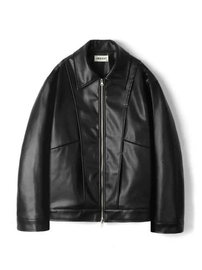 Vegan Leather Minimal Two Way Cut Leather Jacket Black - INDUST - BALAAN 2