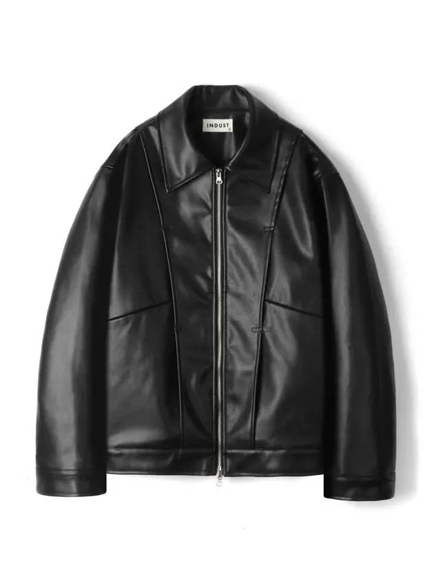 Vegan Leather Minimal Two Way Cut Leather Jacket Black - INDUST - BALAAN 1