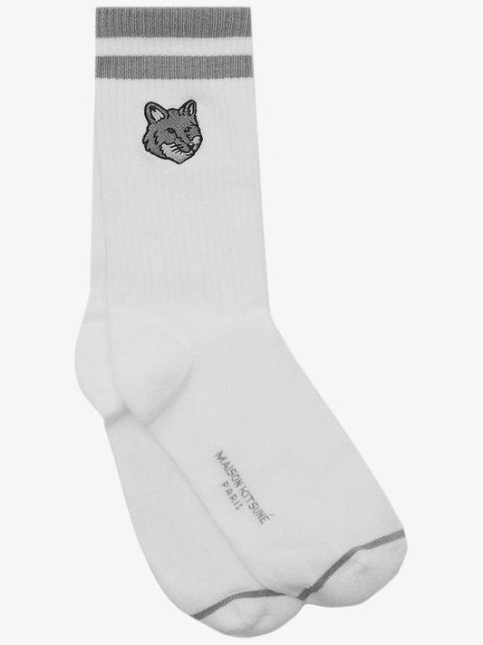 Cotton Blend Socks White Grey - MAISON KITSUNE - BALAAN 1