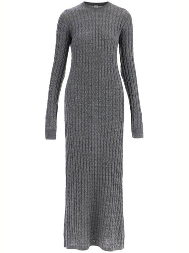 long dress in rws wool gray mÃlange with cable knit pattern - TOTEME - BALAAN 1