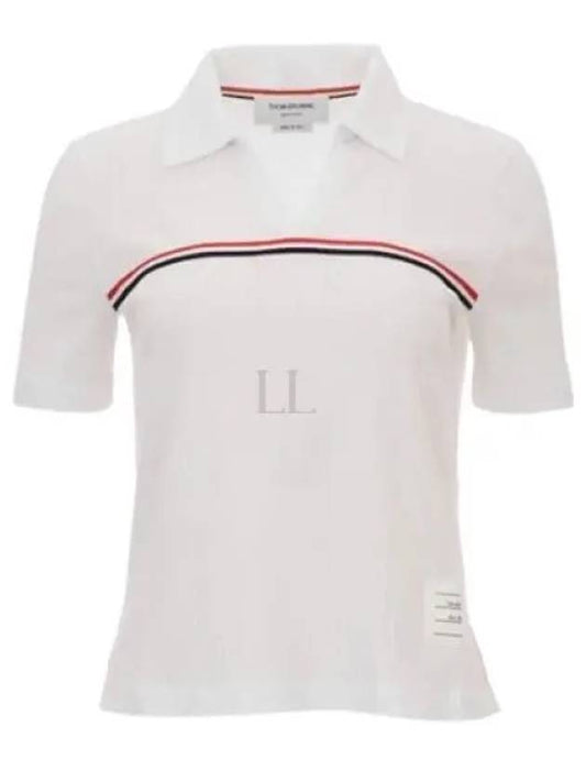 Three Stripes High Twist Rib Polo Shirt White - THOM BROWNE - BALAAN 2
