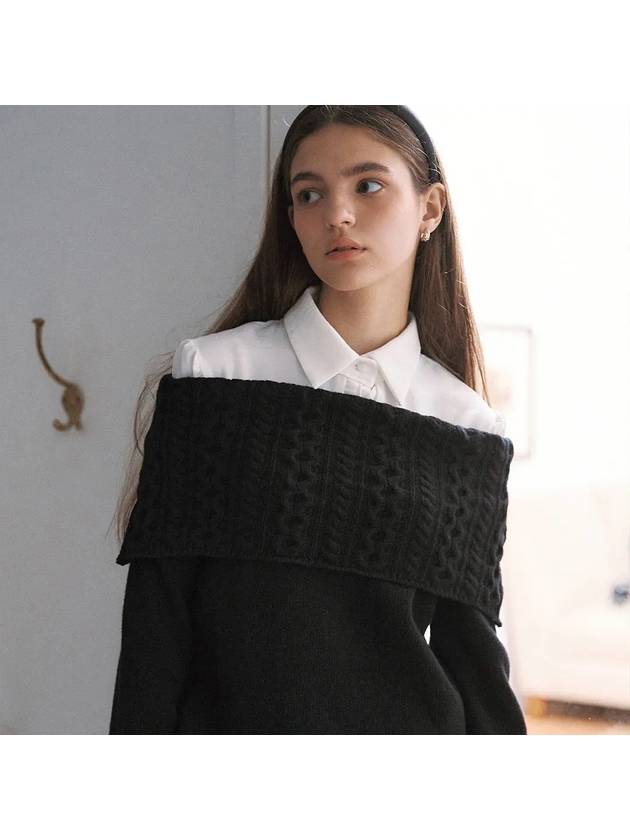 Youth off-shoulder wool sweater black - LETTER FROM MOON - BALAAN 8