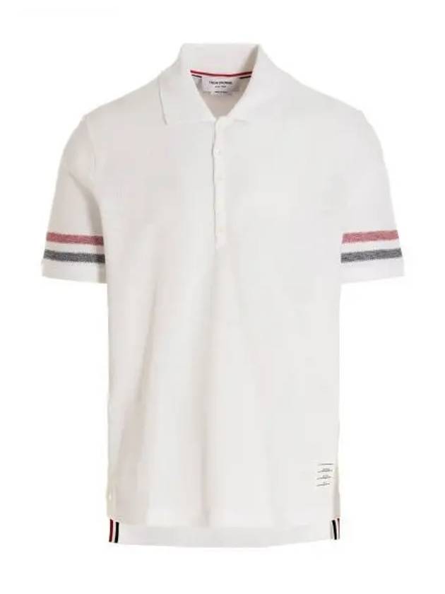 Men's RWB Stripe Cotton Polo Shirt White - THOM BROWNE - BALAAN 2