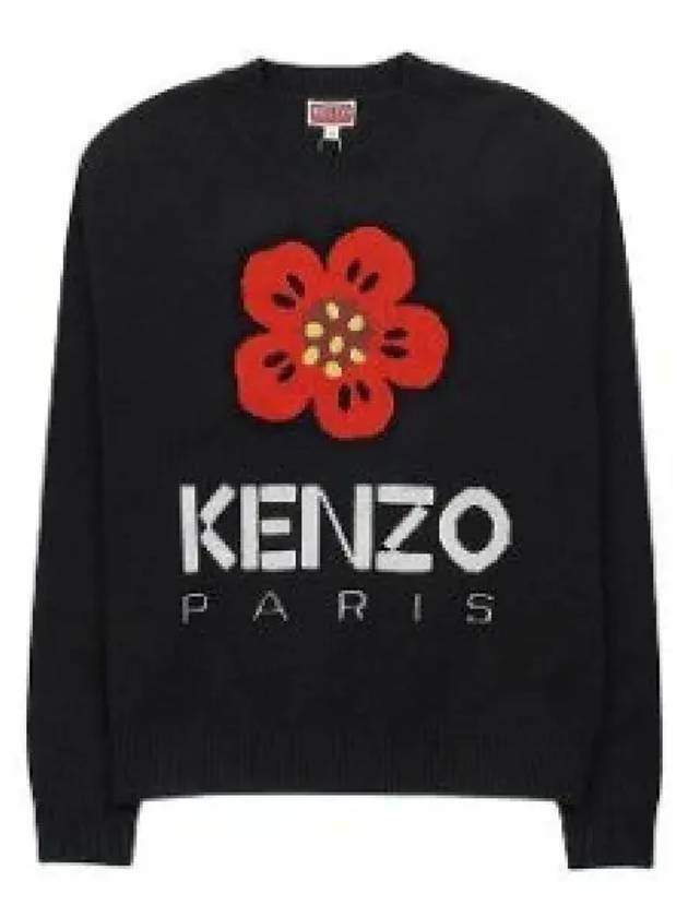 Boke Flower Logo Wool Knit Top Black - KENZO - BALAAN 2