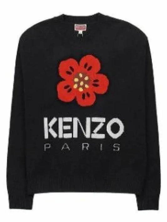 Boke Flower Logo Wool Knit Top Black - KENZO - BALAAN 2
