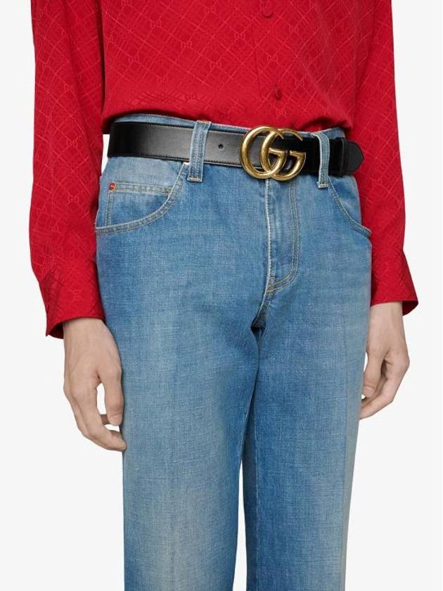 Double G Buckle Leather Belt Black - GUCCI - BALAAN 3