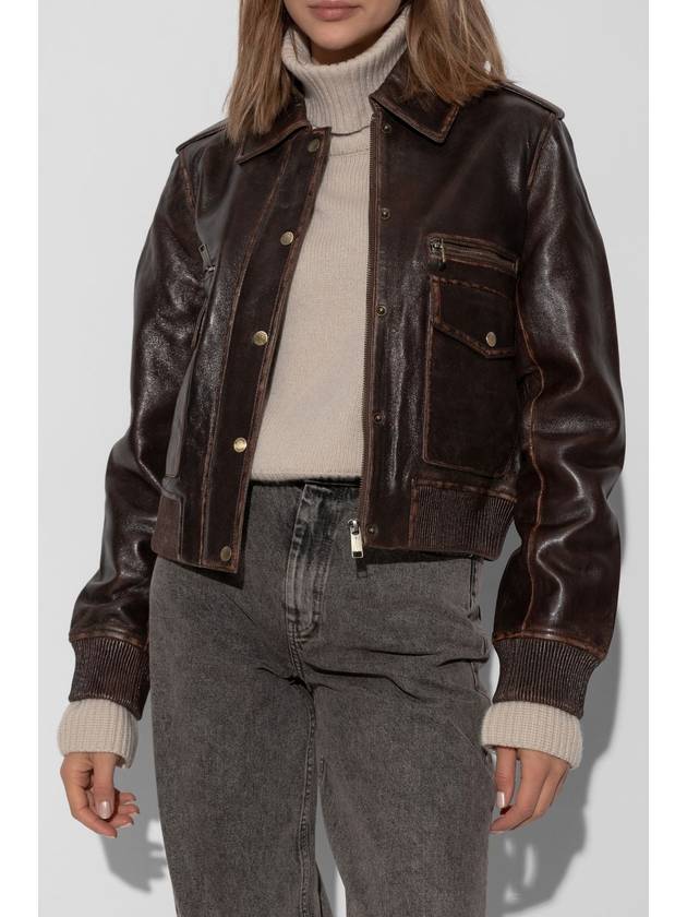 Michael Michael Kors Leather Jacket With Vintage Effect, Women's, Brown - MICHAEL KORS - BALAAN 3