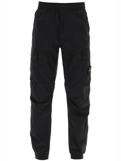 Stretch Cotton Tela Paracadute Cargo Straight Pants Black - STONE ISLAND - BALAAN 2