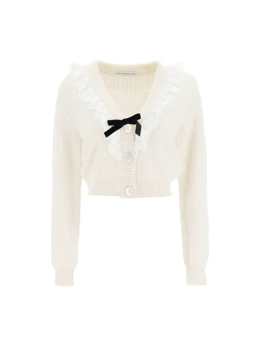 Lace Ruffle Short Cardigan White - ALESSANDRA RICH - BALAAN.