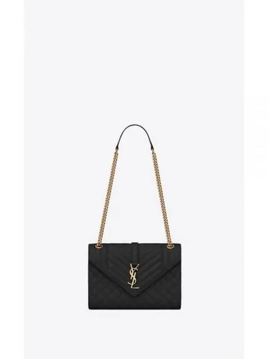 Gold Matelass Grain De Poudre Envelope Medium Shoulder Bag Black - SAINT LAURENT - BALAAN 2