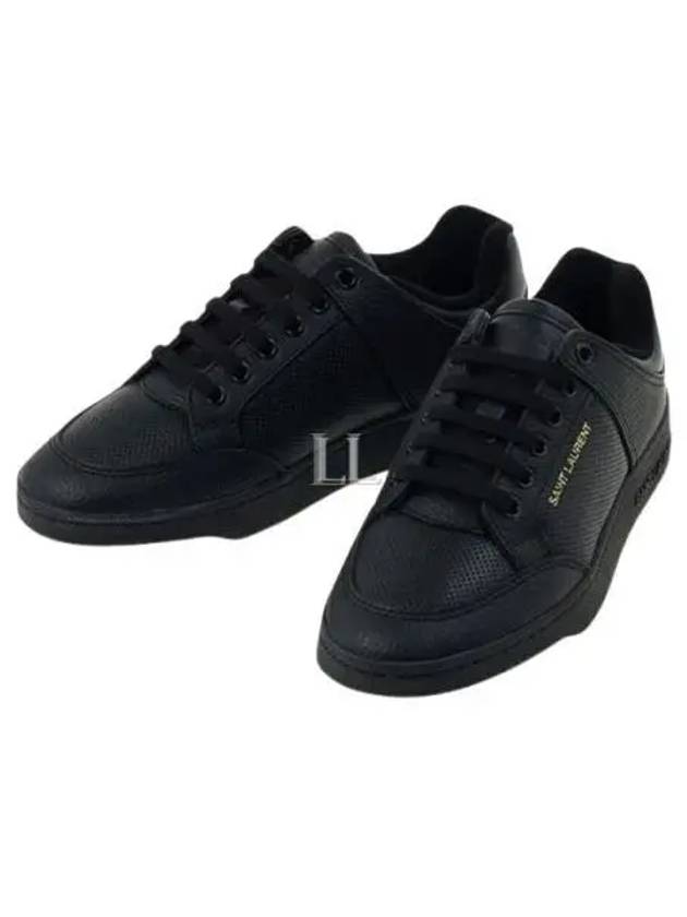 SL 61 Logo Signature Leather Low Top Sneakers Black - SAINT LAURENT - BALAAN 2