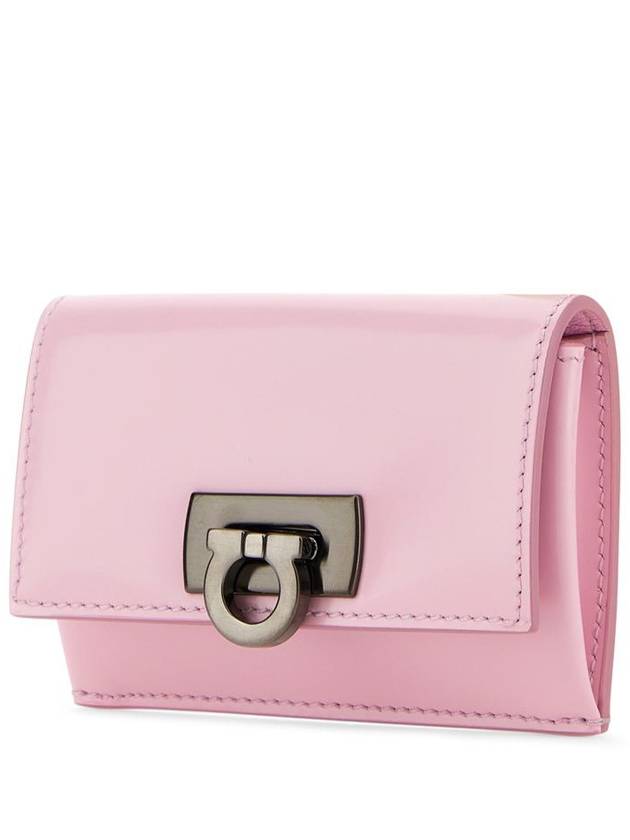 Salvatore Women's Logo Closure Card Wallet Pink - SALVATORE FERRAGAMO - BALAAN 3