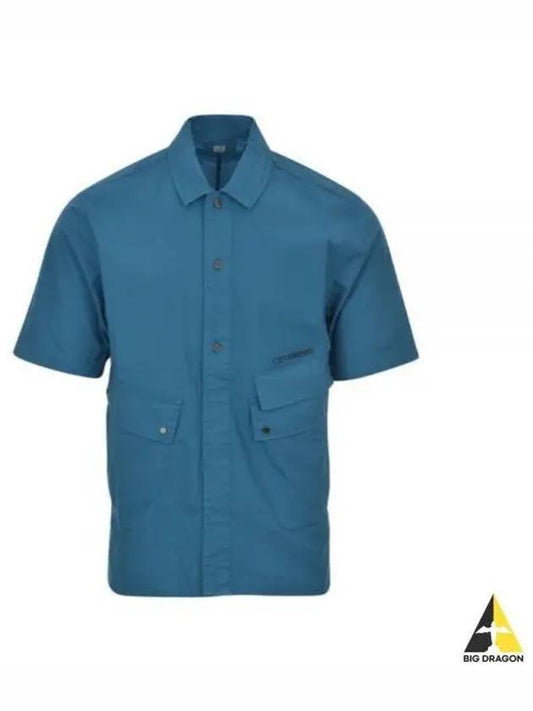 Cotton Popeline Pocket Short Sleeve Shirt Blue - CP COMPANY - BALAAN 2