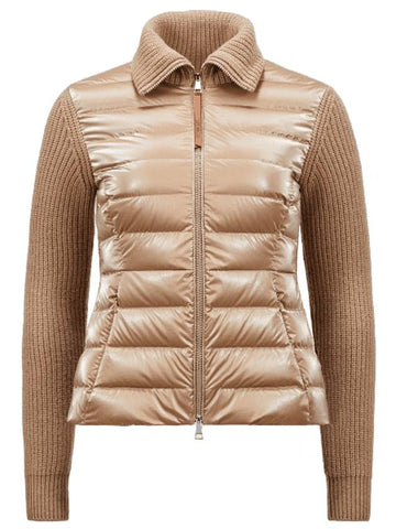 Padded Wool Zip-Up Cardigan Beige - MONCLER - BALAAN 1