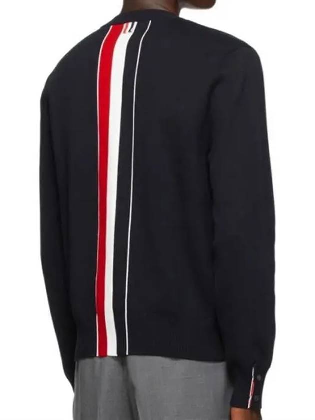 Center Back Striped Stitch Merino Wool Knit Top Navy - THOM BROWNE - BALAAN 4