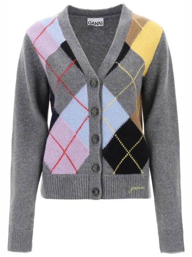 Argyle Pattern Cardigan Grey - GANNI - BALAAN 2