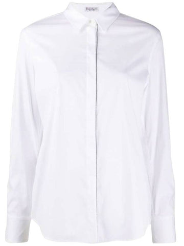 Stretch Cotton Purlin Long Sleeve Shirt White - BRUNELLO CUCINELLI - BALAAN 1