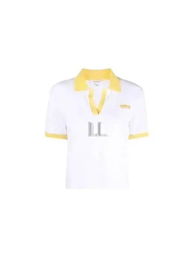 V-Neck Cotton Short Sleeve T-shirt Yellow White - SPORTY & RICH - BALAAN 2