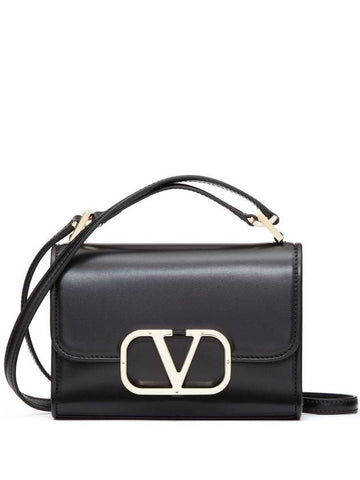 V Logo Type Small Leather Shoulder Bag Black - VALENTINO - BALAAN 1