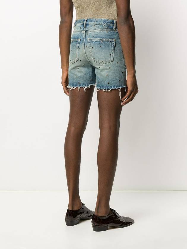 Eyelet Stud Cotton Denim Shorts Blue - SAINT LAURENT - BALAAN 6