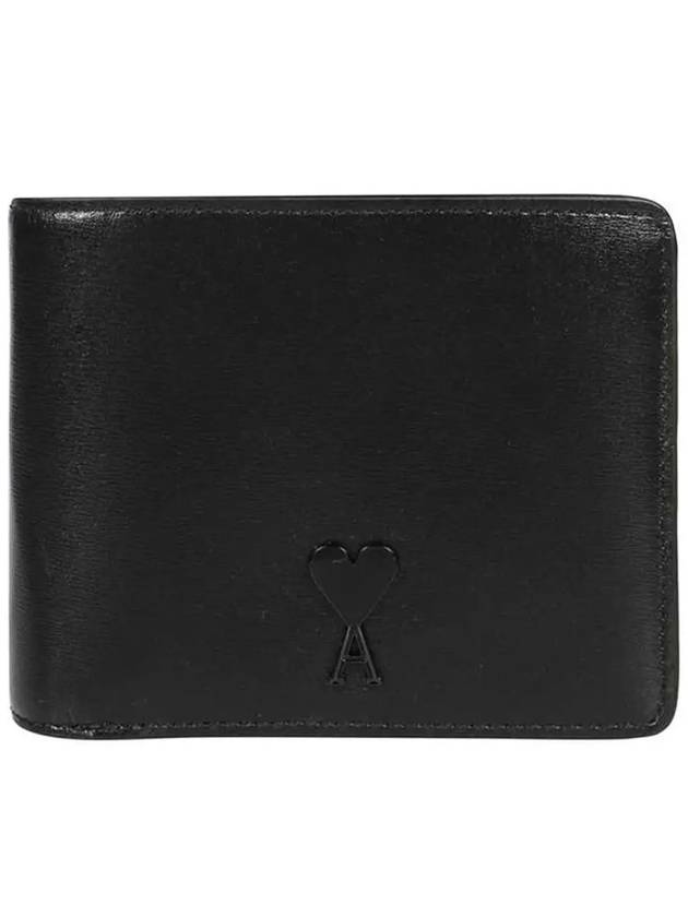 Heart Logo Bi Fold Leather Half Wallet Black - AMI - BALAAN 2