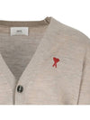 Red Heart Logo Merino Wool Cardigan Beige - AMI - BALAAN 5