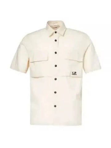 Cotton Rip-Stop Short Sleeve Shirt Beige - CP COMPANY - BALAAN 1