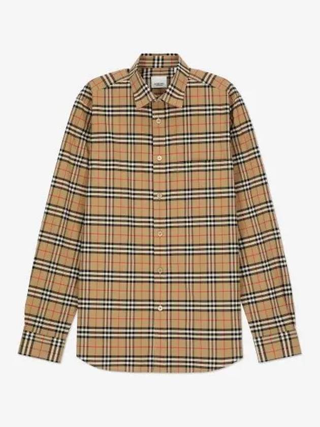 Small Scale Check Stretch Cotton Long Sleeve Shirt Beige - BURBERRY - BALAAN 2