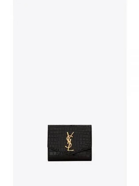 Monogram Crocodile Embossed Zipper Bicycle Wallet Black - SAINT LAURENT - BALAAN.