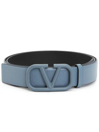 V Logo Signature Leather Belt Blue - VALENTINO - BALAAN 2