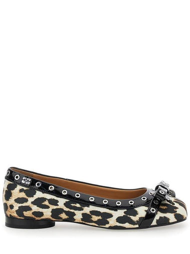 Multicolor Ballet Flats With Eyelets And All-Over Leopard Print In Satin Woman - GANNI - BALAAN 1