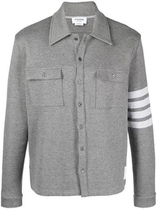 Double Face Cotton Knit 4 Bar Button Shirt Jacket Grey - THOM BROWNE - BALAAN.