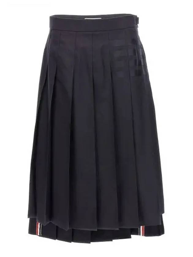 4 Bar Logo Plain Weave Wool Pleated Skirt Navy - THOM BROWNE - BALAAN 2