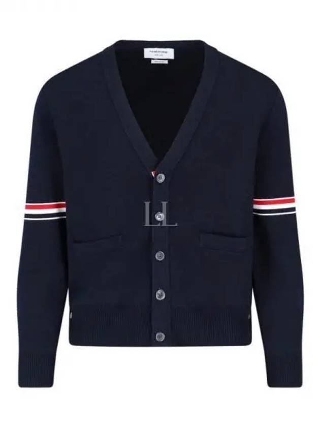 Milano Stitch Sprite Armband Cotton V-neck Cardigan Navy - THOM BROWNE - BALAAN 2