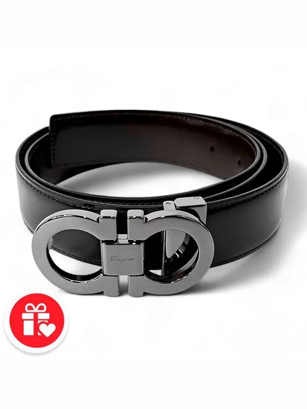 Double Gancini Reversible Leather Belt Black Auburn - SALVATORE FERRAGAMO - BALAAN 8