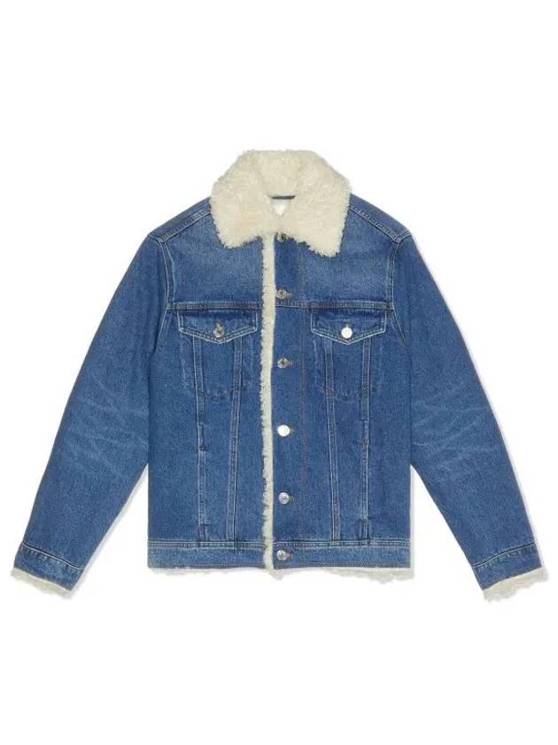 Fake Fur Trucker Denim Jacket Vintage Blue - AMI - BALAAN 2